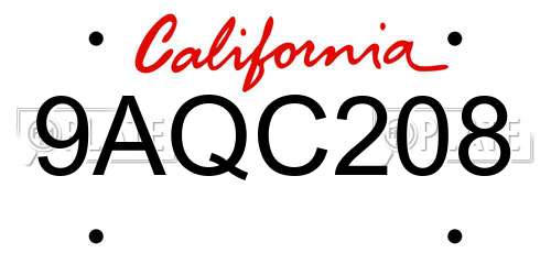 9AQC208 California License Plate
