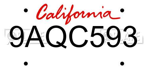 9AQC593 California License Plate