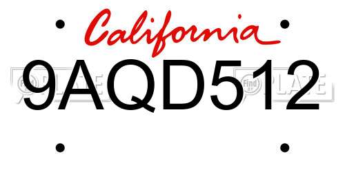 9AQD512 California License Plate