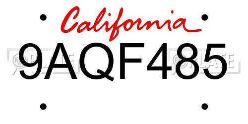 9AQF485 California License Plate