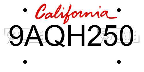 9AQH250 California License Plate