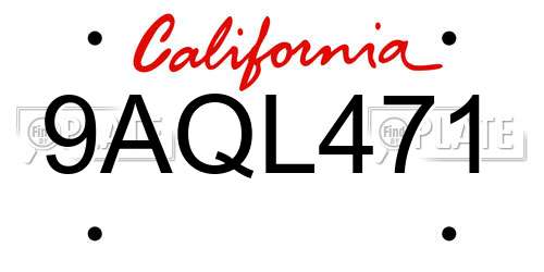 9AQL471 California License Plate