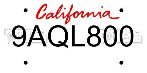 9AQL800 California License Plate