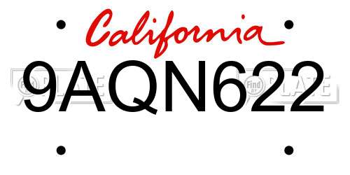 9AQN622 California License Plate