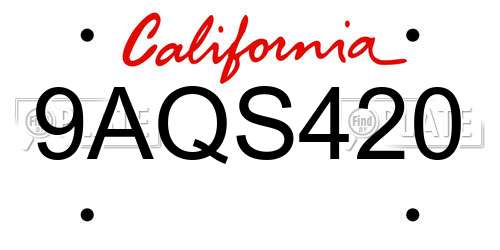 9AQS420 California License Plate