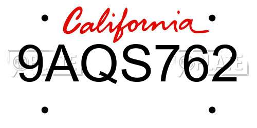 9AQS762 California License Plate