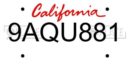 9AQU881 California License Plate