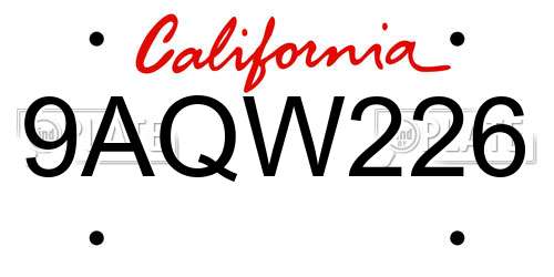 9AQW226 California License Plate