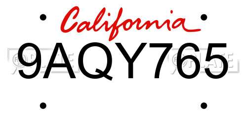 9AQY765 California License Plate