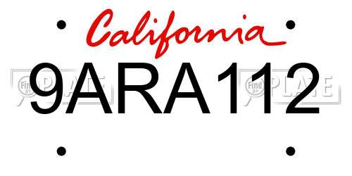9ARA112 California License Plate