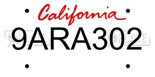9ARA302 California License Plate