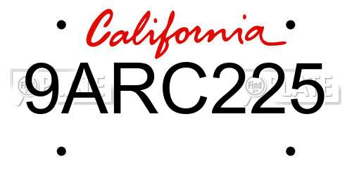 9ARC225 California License Plate