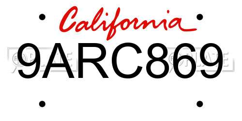 9ARC869 California License Plate