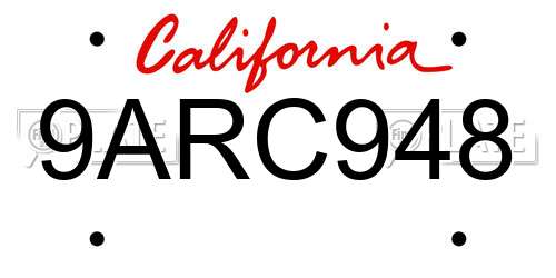 9ARC948 California License Plate