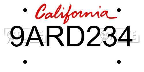 9ARD234 California License Plate