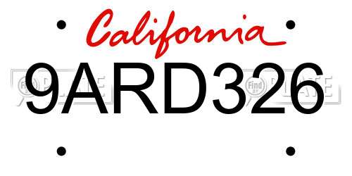 9ARD326 California License Plate