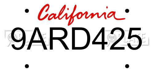 9ARD425 California License Plate