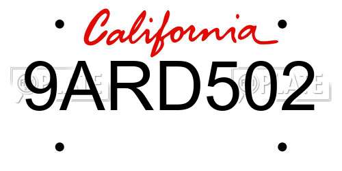 9ARD502 California License Plate