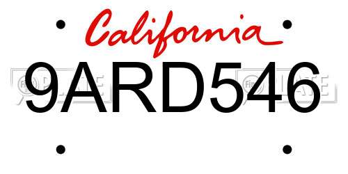9ARD546 California License Plate