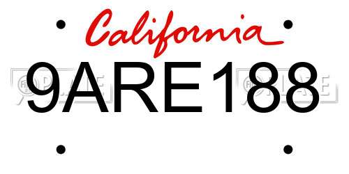 9ARE188 California License Plate