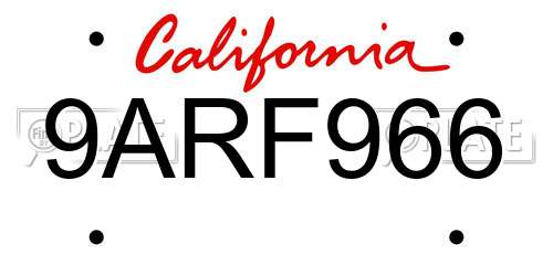 9ARF966 California License Plate