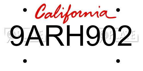 9ARH902 California License Plate