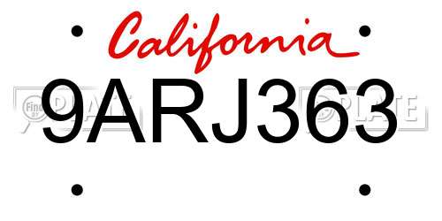 9ARJ363 California License Plate