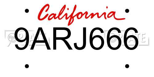 9ARJ666 California License Plate