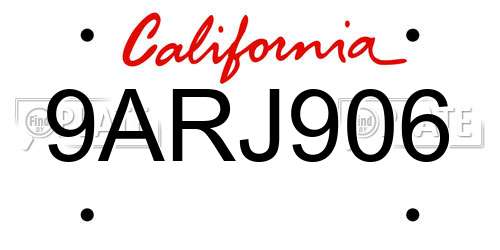 9ARJ906 California License Plate
