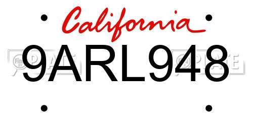 9ARL948 California License Plate