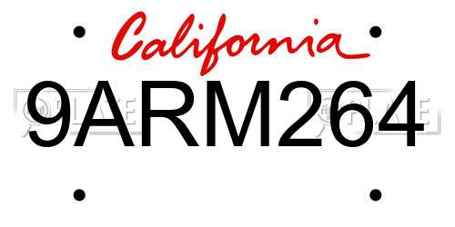 9ARM264 California License Plate
