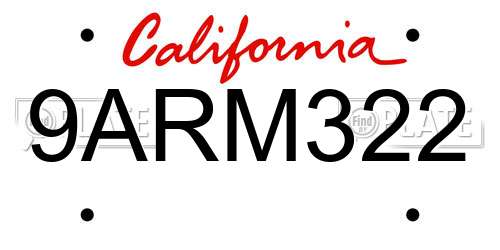 9ARM322 California License Plate