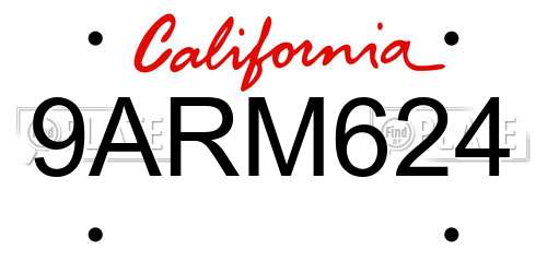 9ARM624 California License Plate
