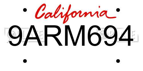 9ARM694 California License Plate
