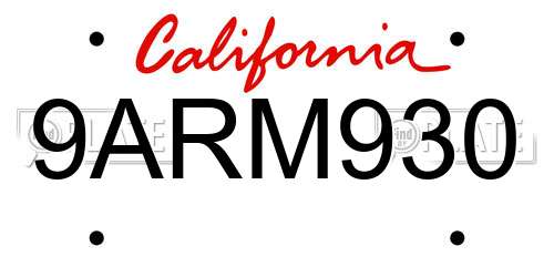 9ARM930 California License Plate