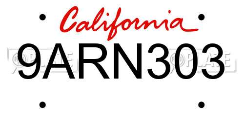 9ARN303 California License Plate