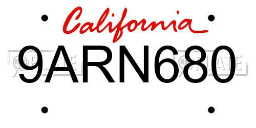 9ARN680 California License Plate