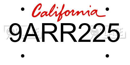 9ARR225 California License Plate