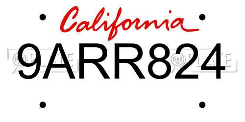 9ARR824 California License Plate