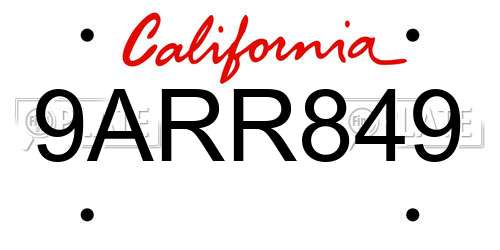 9ARR849 California License Plate