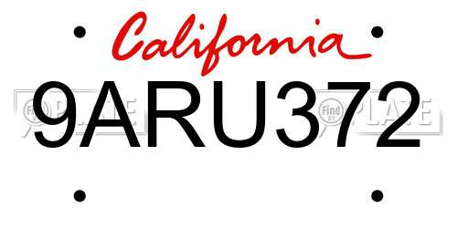 9ARU372 California License Plate