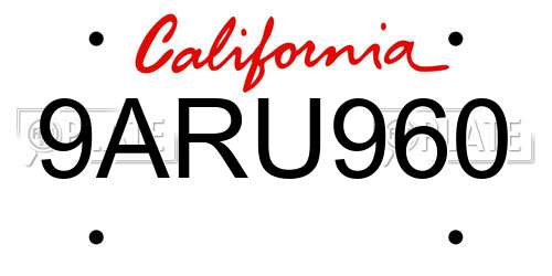 9ARU960 California License Plate