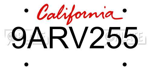 9ARV255 California License Plate
