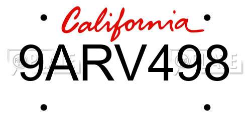9ARV498 California License Plate