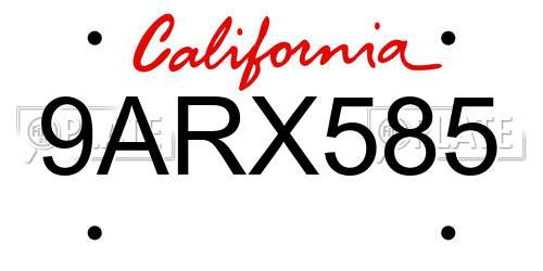 9ARX585 California License Plate