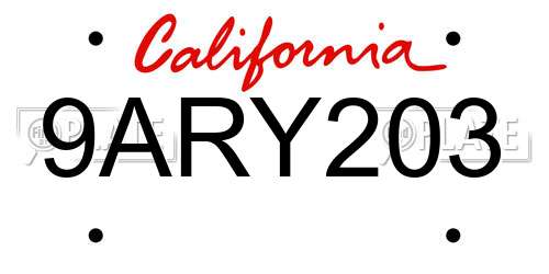 9ARY203 California License Plate