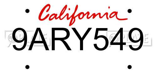 9ARY549 California License Plate