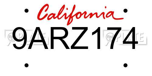 9ARZ174 California License Plate