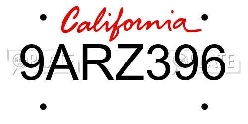 9ARZ396 California License Plate