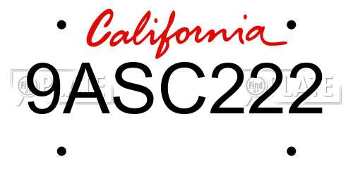 9ASC222 California License Plate